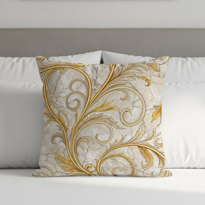 Elegant Gold and Beige Ornate Design Cushion Cover