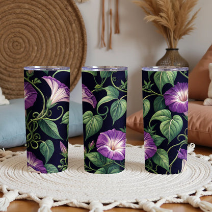 Purple Morning Glory Floral Pattern Art Print Tumblers - Walk Greener