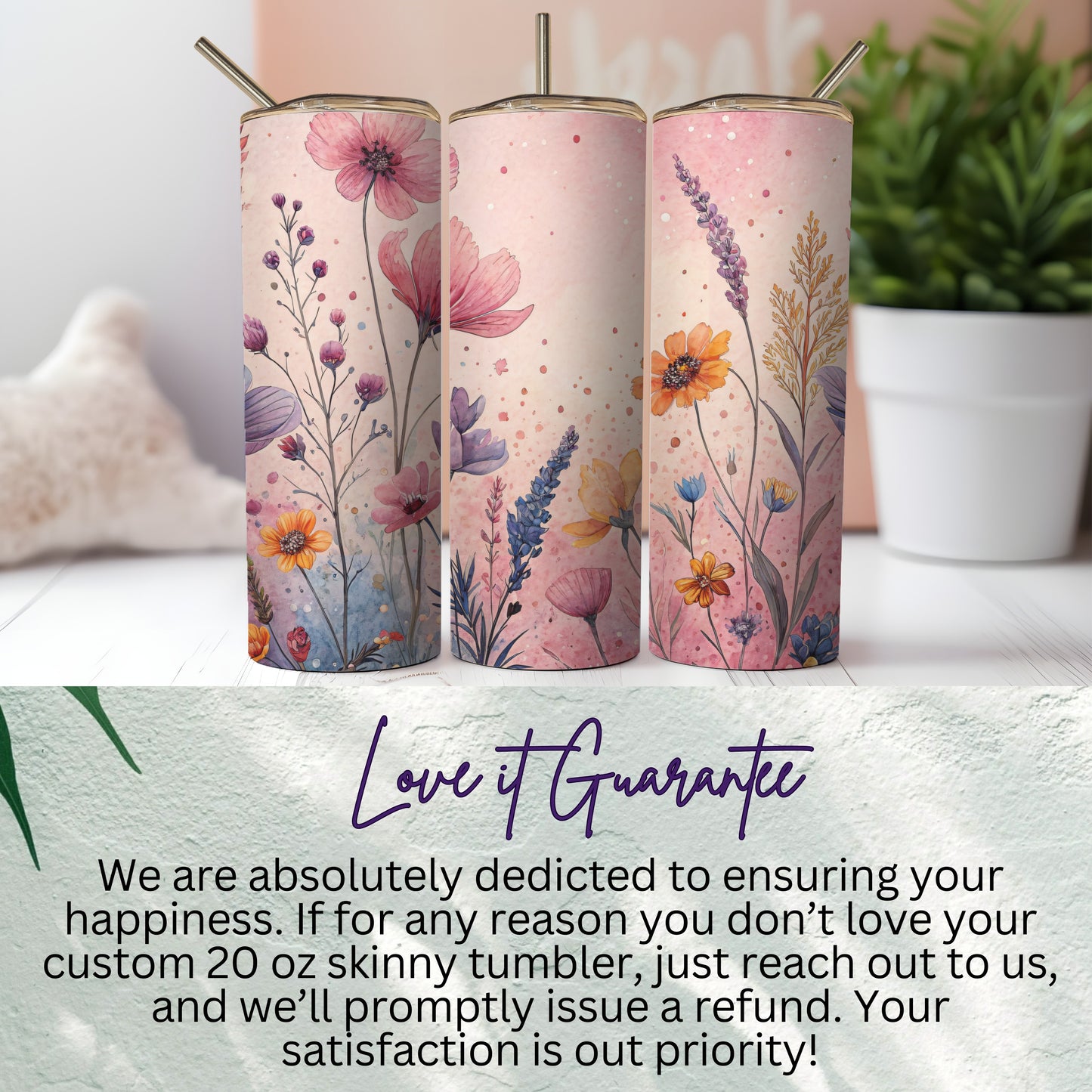 Watercolor Floral Design Bright and Cheerful 20 oz Skinny - Walk Greener