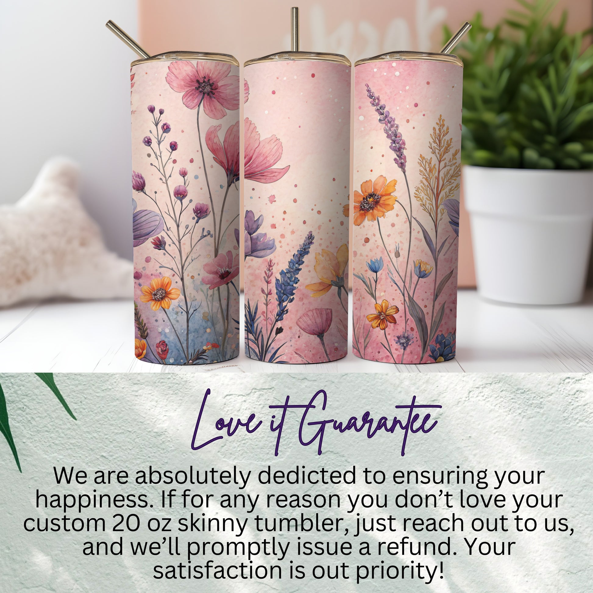 Watercolor Floral Design Bright and Cheerful 20 oz Skinny - Walk Greener