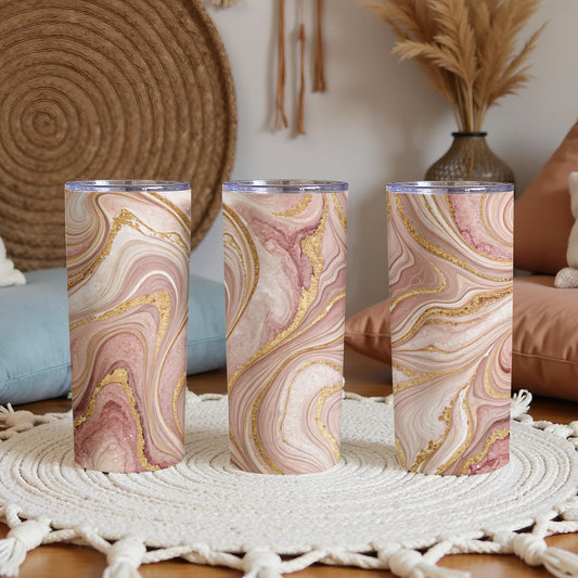 Elegant Pink and Gold Swirl Insulated Tumbler Cup