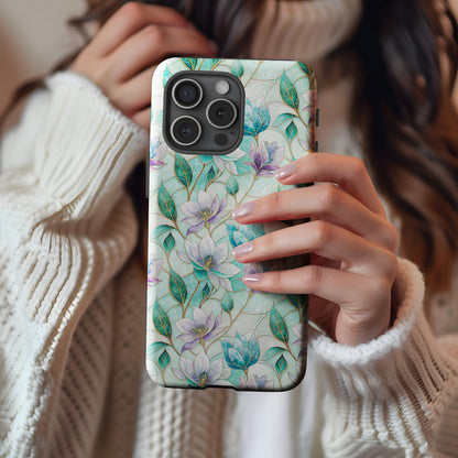 Floral Patterned Smartphone Case with Green Leaves Design
