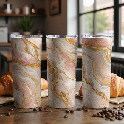 Elegant Marble and Gold Accent Travel Tumbler