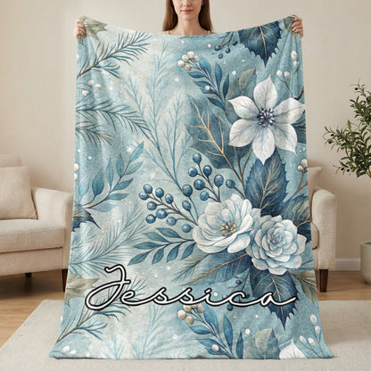 Custom Floral Name Blanket Personalized Throw Blanket