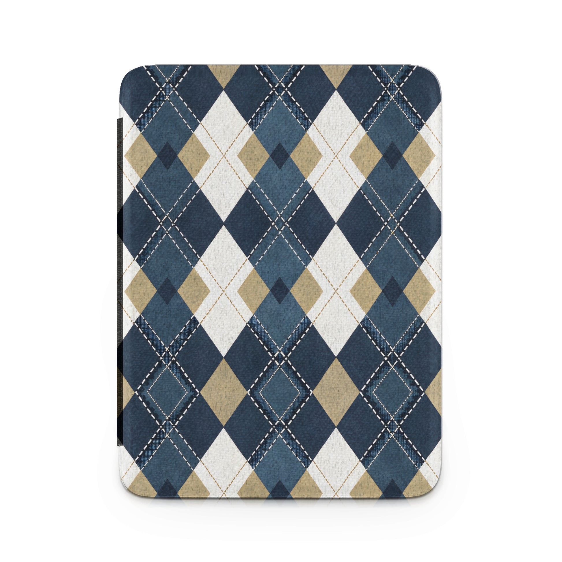 Elegant Blue and Beige Argyle Patterned Cover