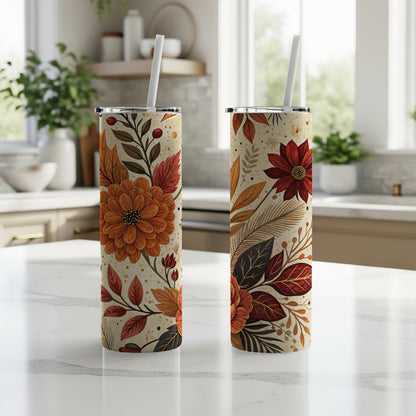 Floral Patterned Double Wall Insulated Tumbler Cup
