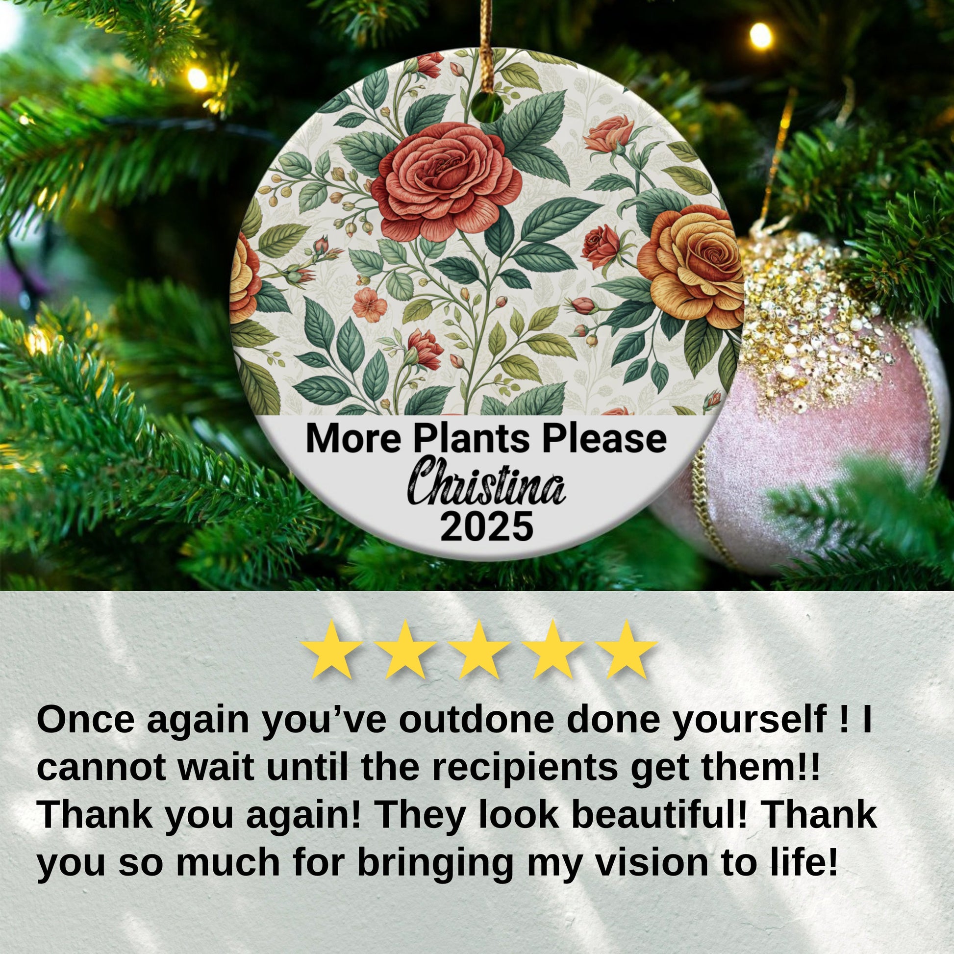 Personalized Floral Themed Christmas Ornament product type