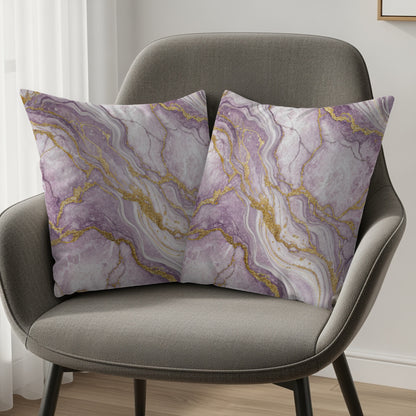 Elegant Gold and Purple Marble Pattern Throw Pillow