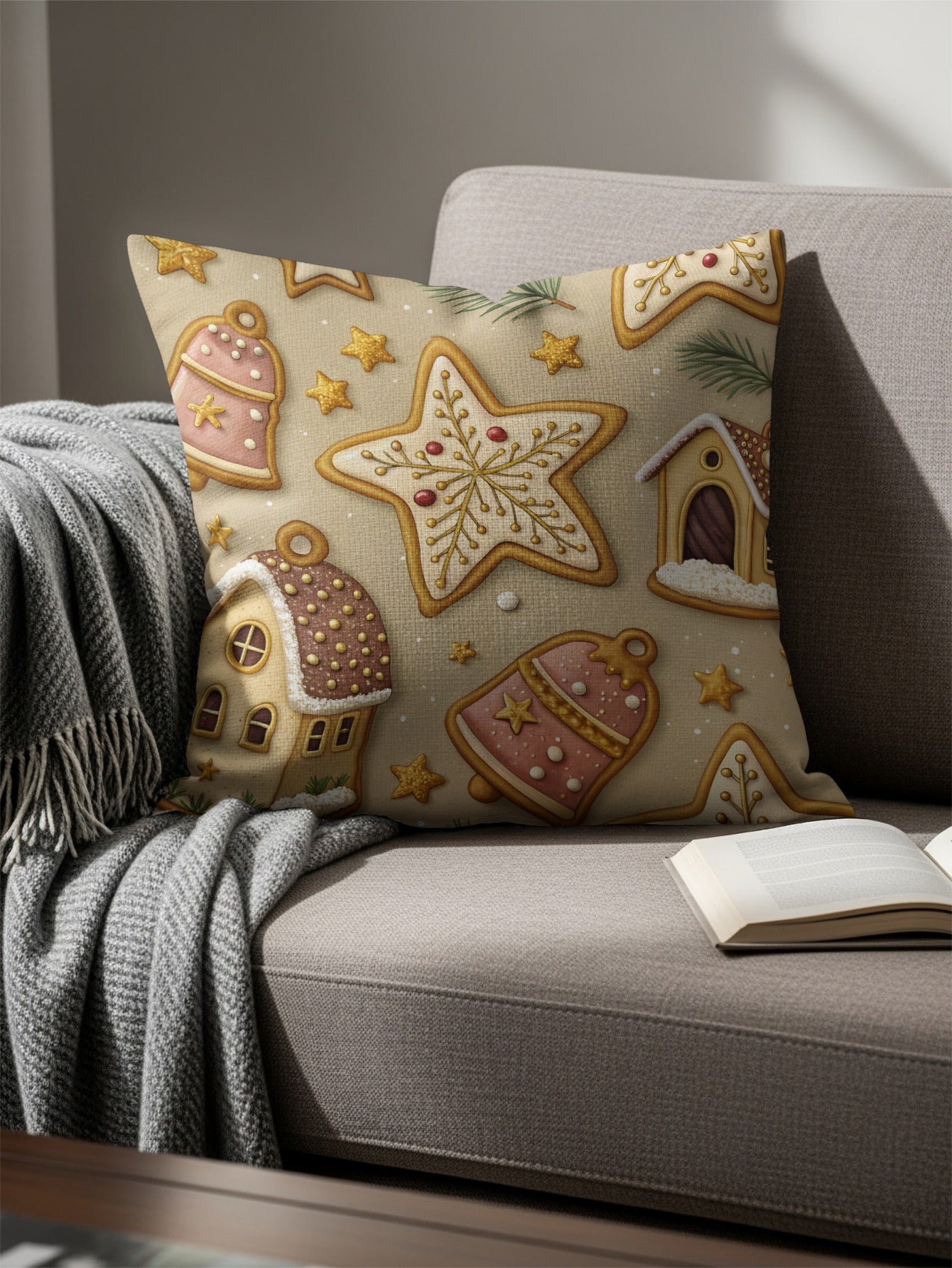 Festive Holiday Gingerbread House Cushion Cover