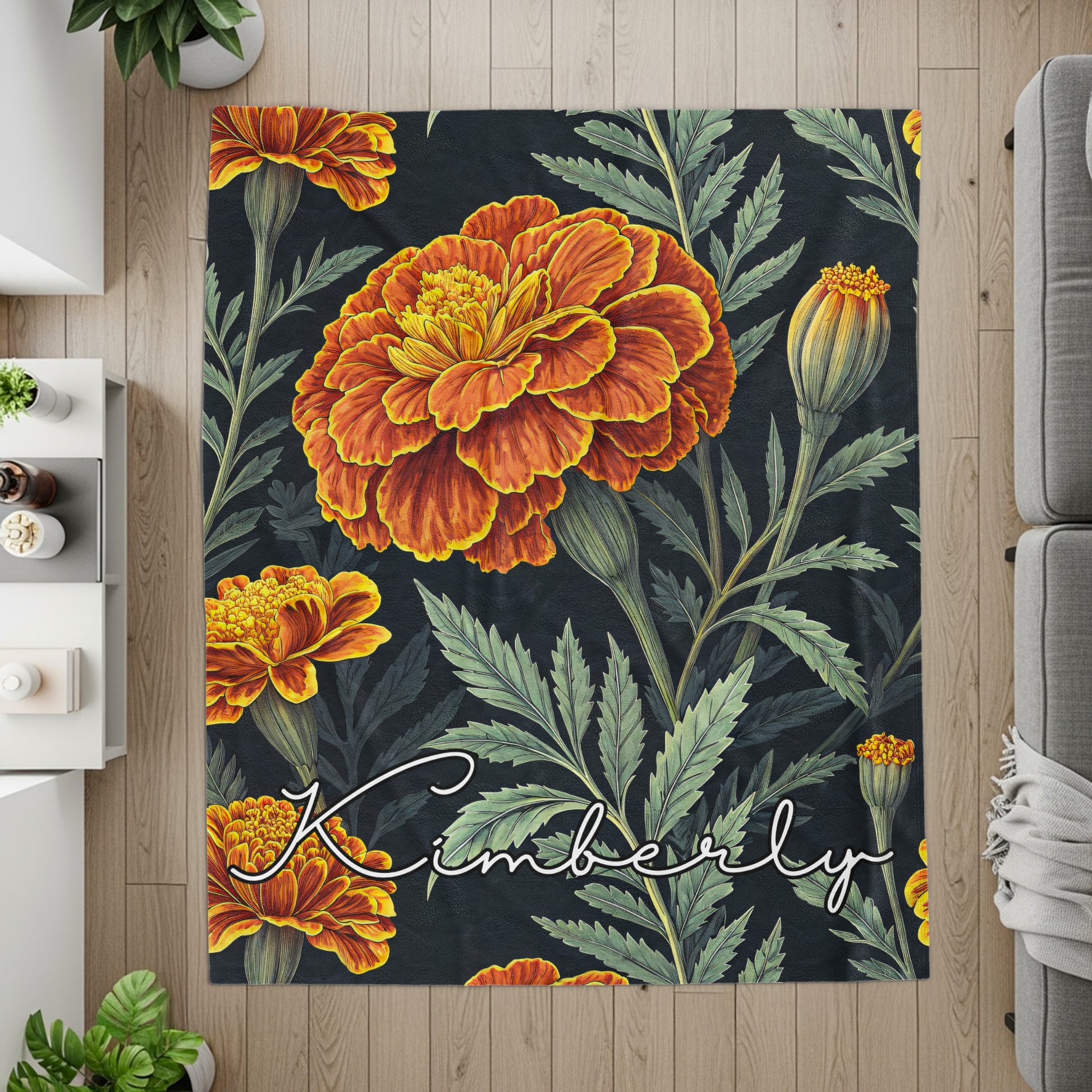Floral Delight with Custom Name Illustration Blanket - Walk Greener