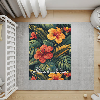 Tropical Floral with Custom Name Personalized Blanket - Walk Greener