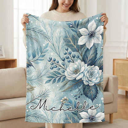 Personalized Floral Pattern Blanket with Winter Theme