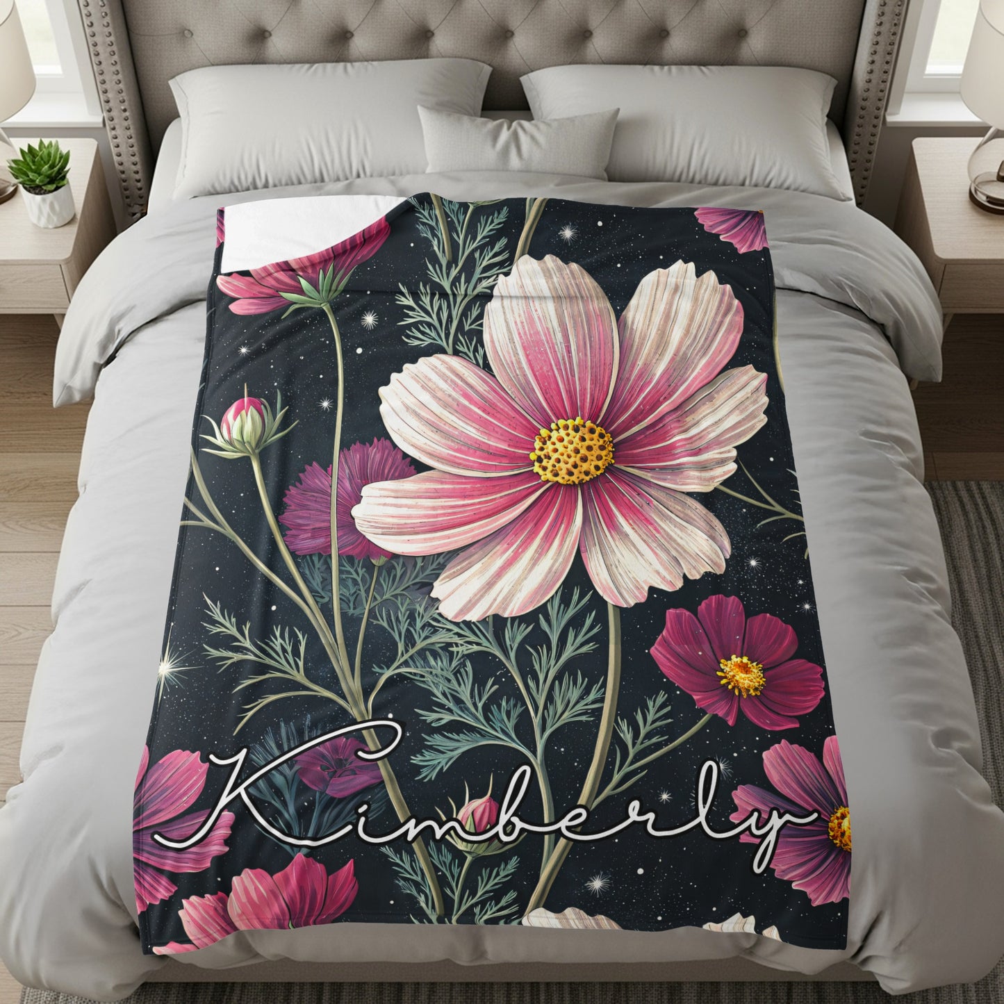 Custom Floral Design Comforter with Name Kimberly