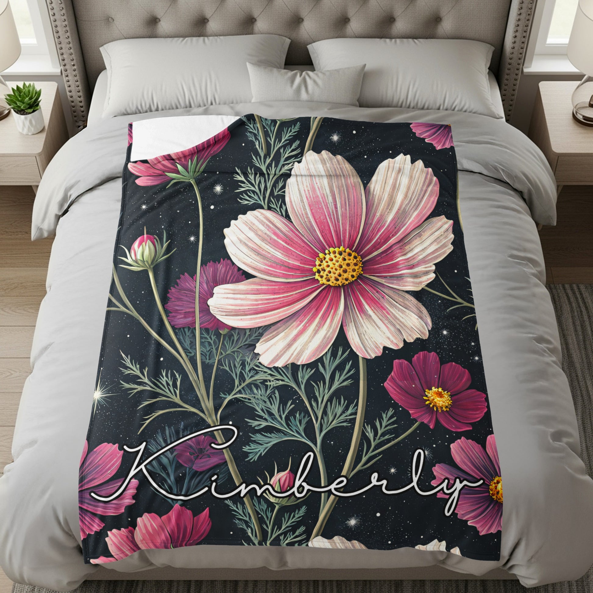 Custom Floral Design Comforter with Name Kimberly