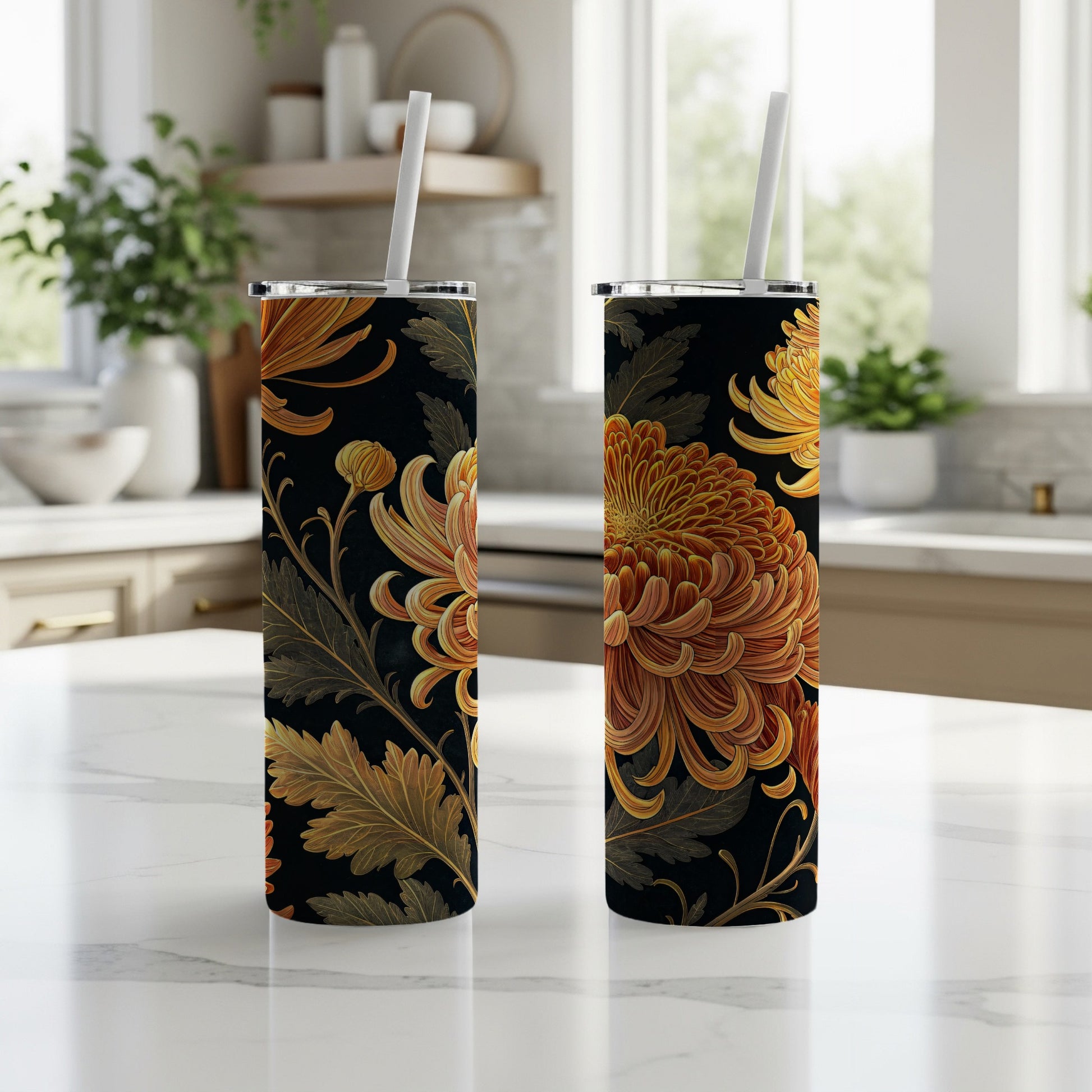 Floral Elegance Insulated Tumbler with Straw