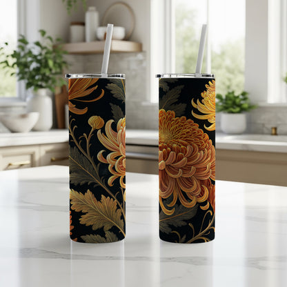 Floral Elegance Insulated Tumbler with Straw