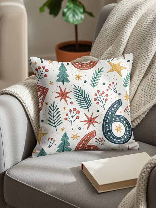 Hand Drawn Festive Holiday Pattern Six Seven Motif Throw Pillows - Walk Greener