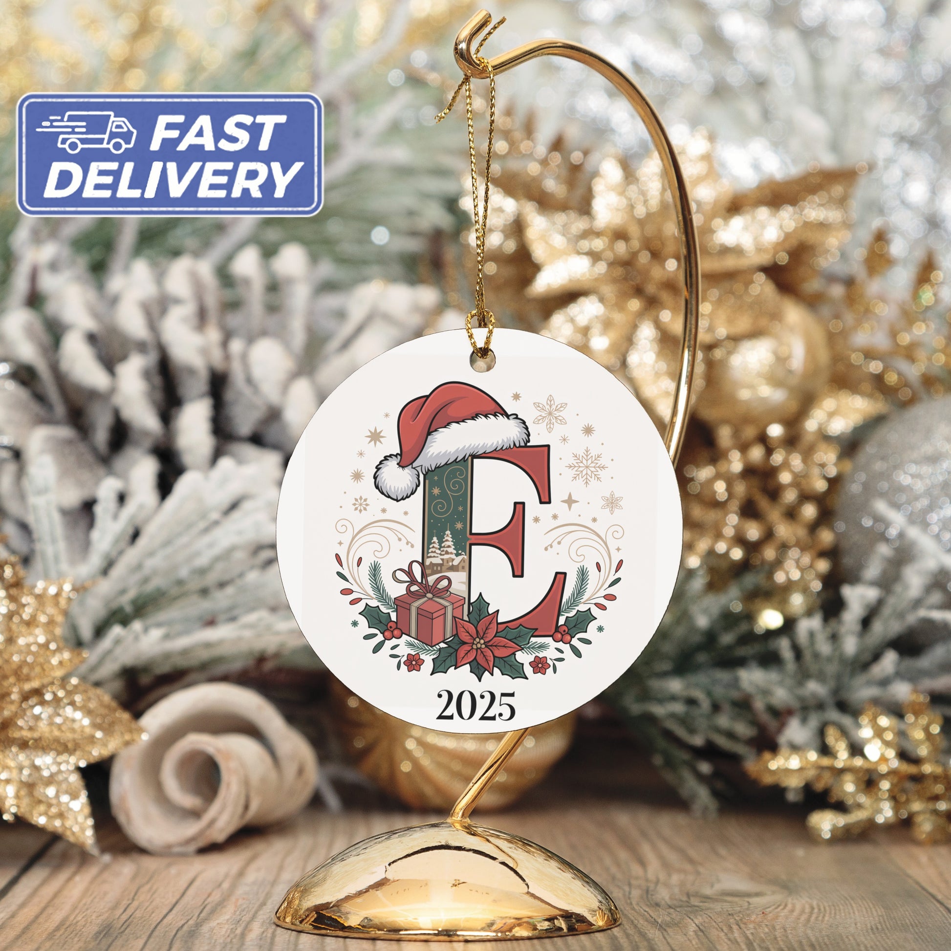 Personalized Christmas Santa Hat Letter Ornament product type