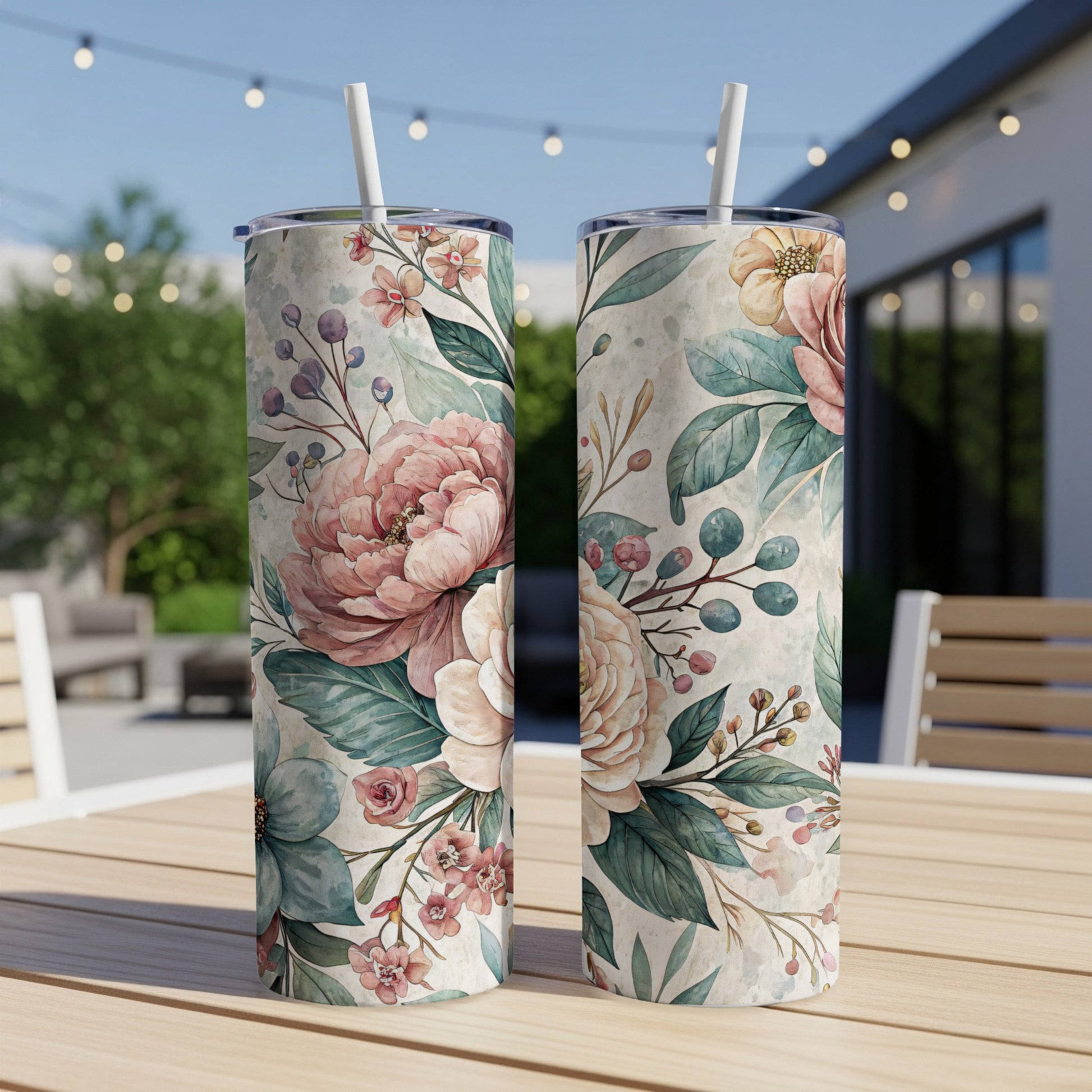 Watercolor Floral Delightful Delicate Design 20 oz Skinny Tumbler - Walk Greener