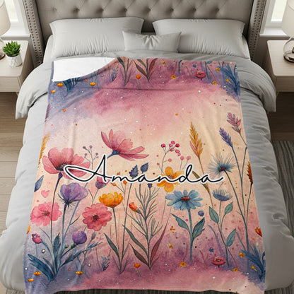 Floral Blanket with Personalized Name Design