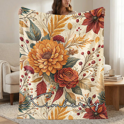 Personalized Floral Design Blanket with Name Kimberly