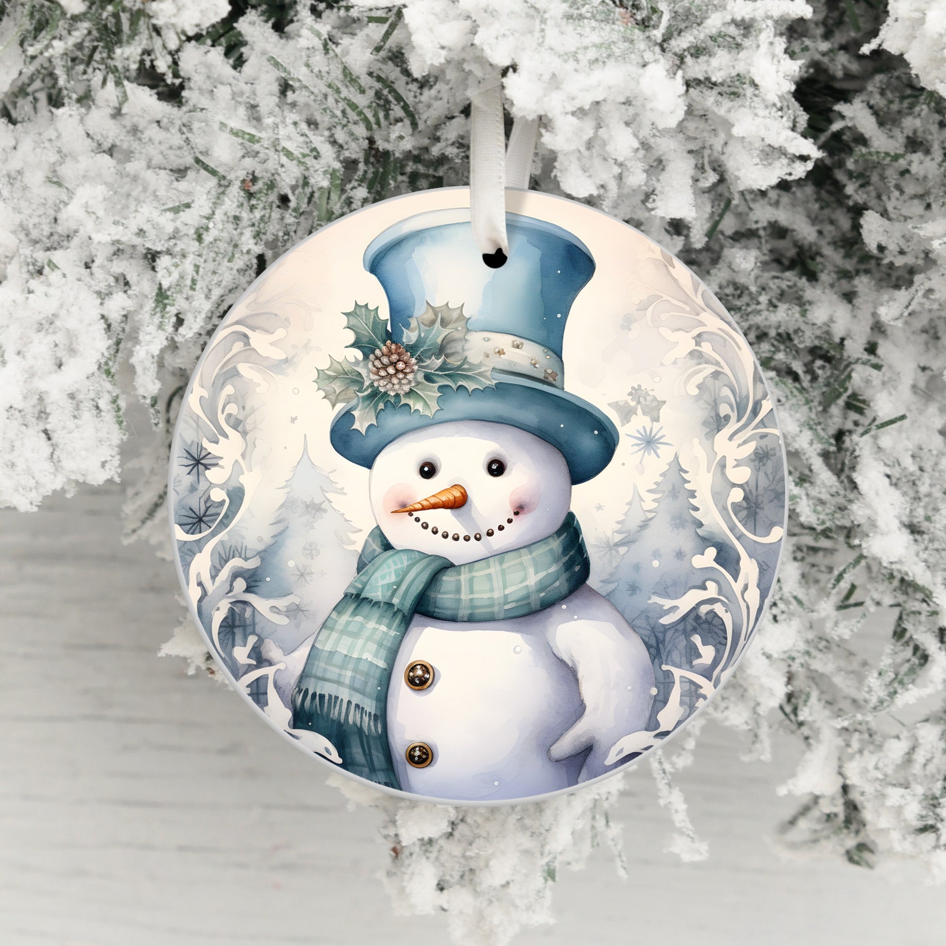 Snowman With Top Hat And Scarf Ornament product