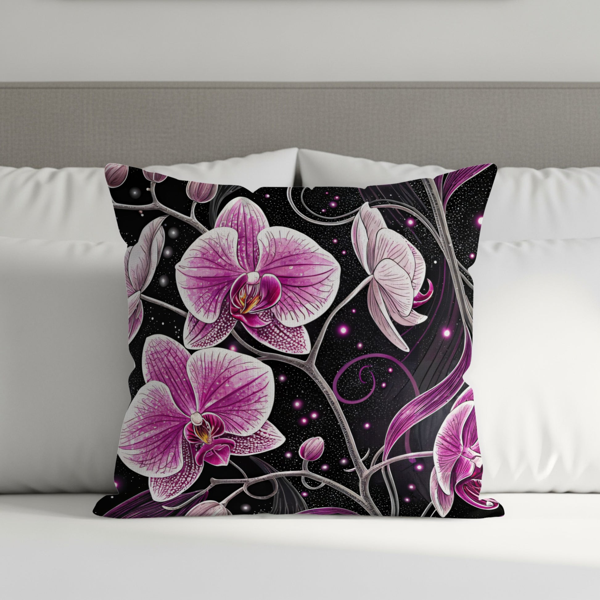 Purple Orchid Floral Design Throw Pillow Cover