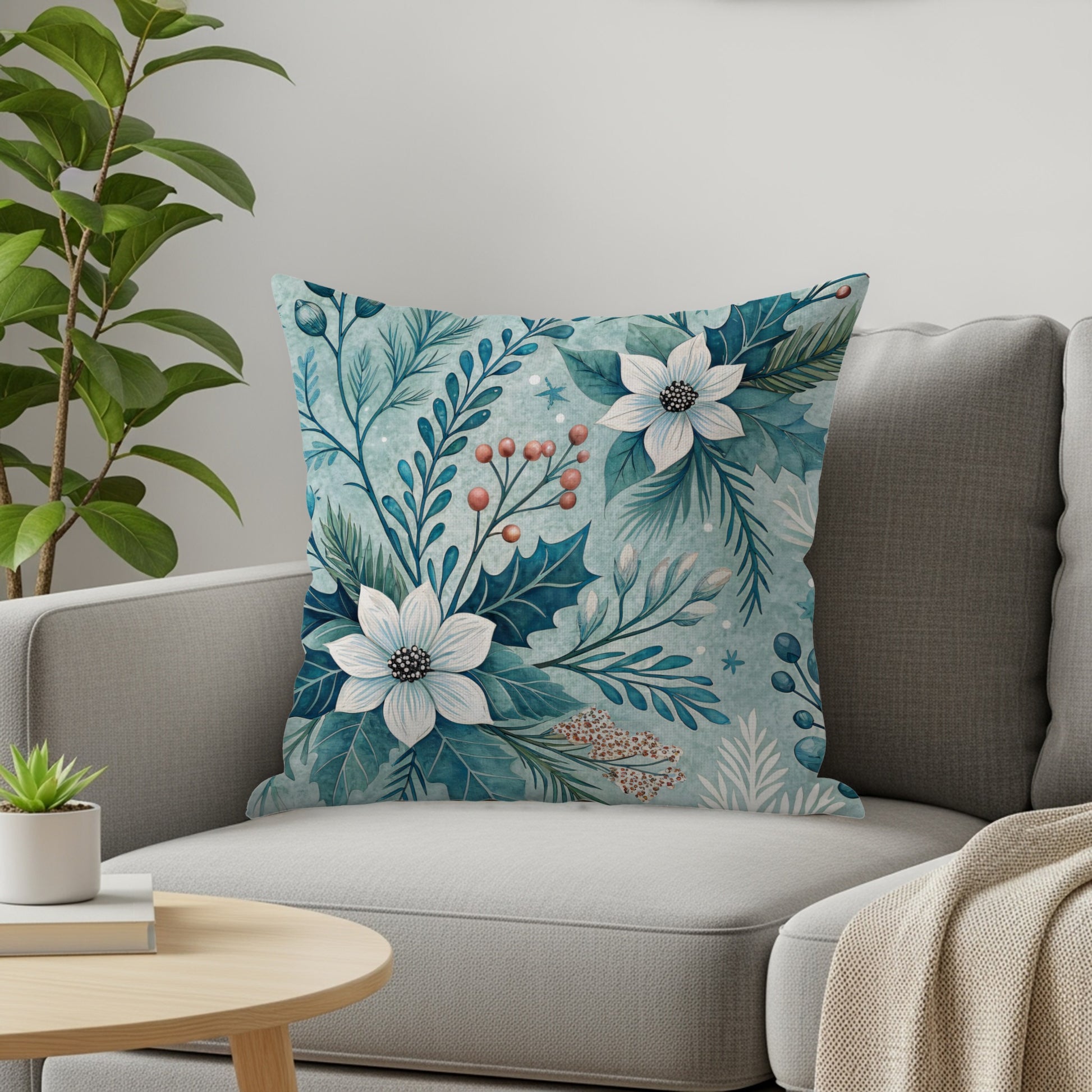 Elegant Winter Floral Accent Pillow for Home Decor