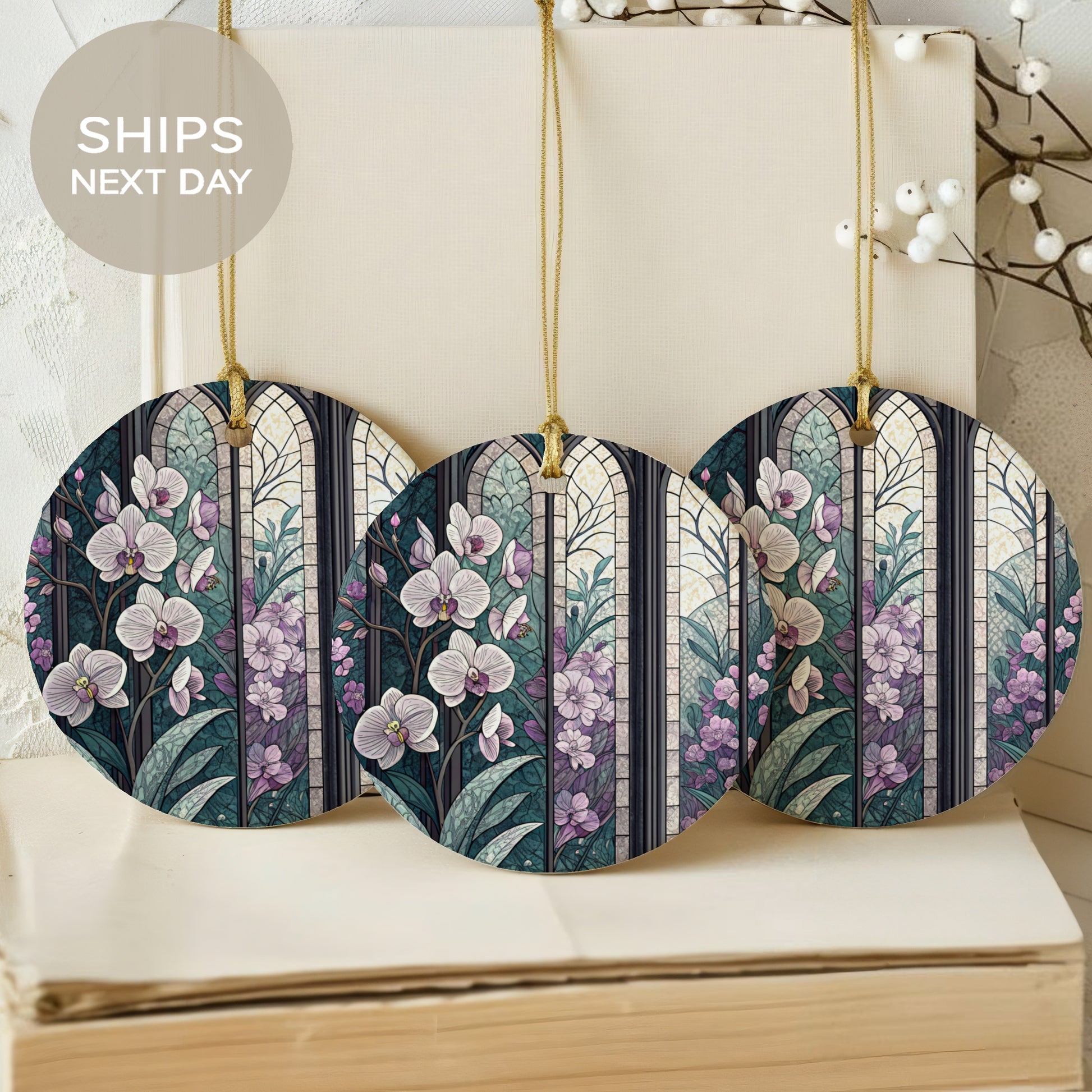 Floral Stained Glass Window Design Hanging Ornament