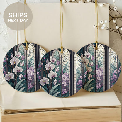Floral Stained Glass Window Design Hanging Ornament