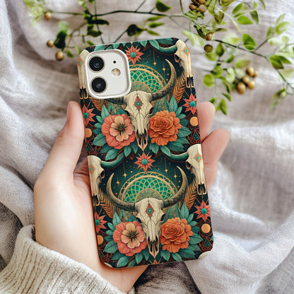 Boho Skull Floral Pattern With Custom Name Initial Phone Case - Walk Greener