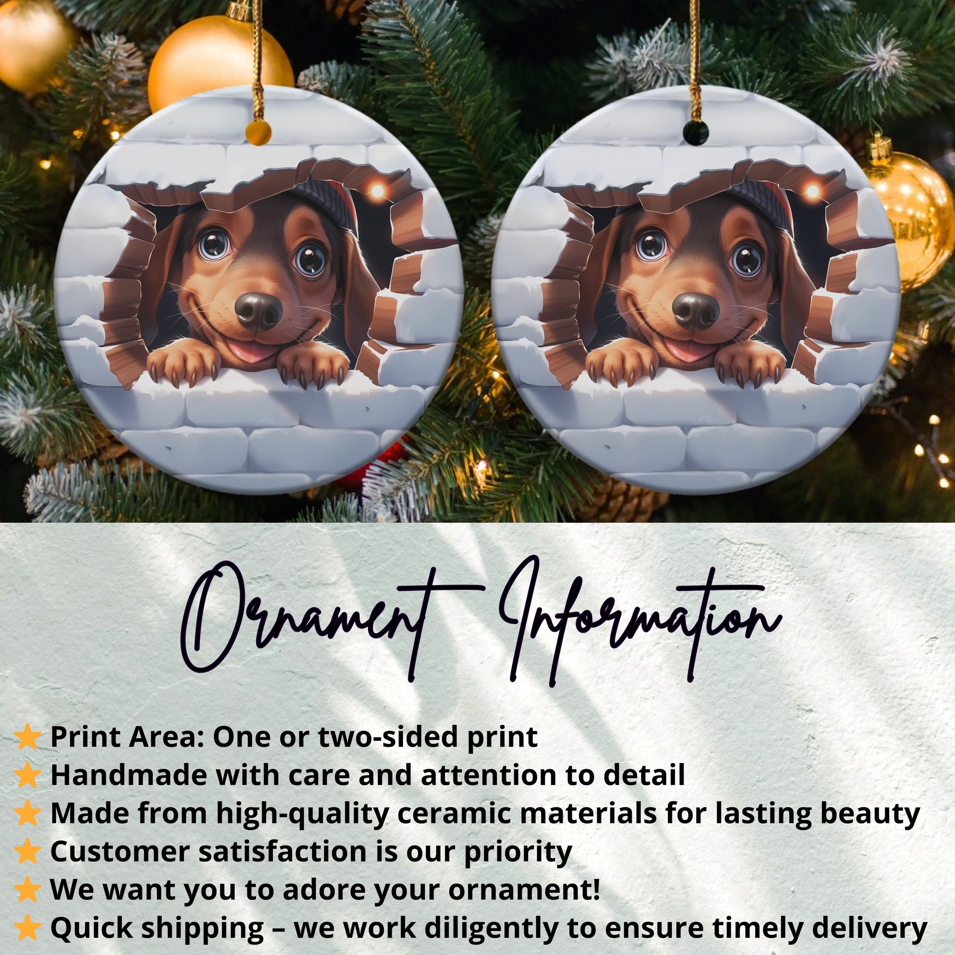 Cute Dog Face Peeking Through Wall Christmas Ornament product