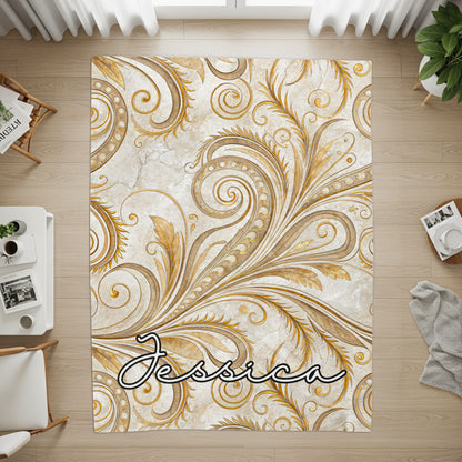 Elegant Gold Leaf Pattern Jessica Rug