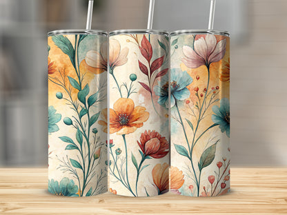 Watercolor Floral Pattern Botanical 20 oz Skinny Tumbler - Walk Greener