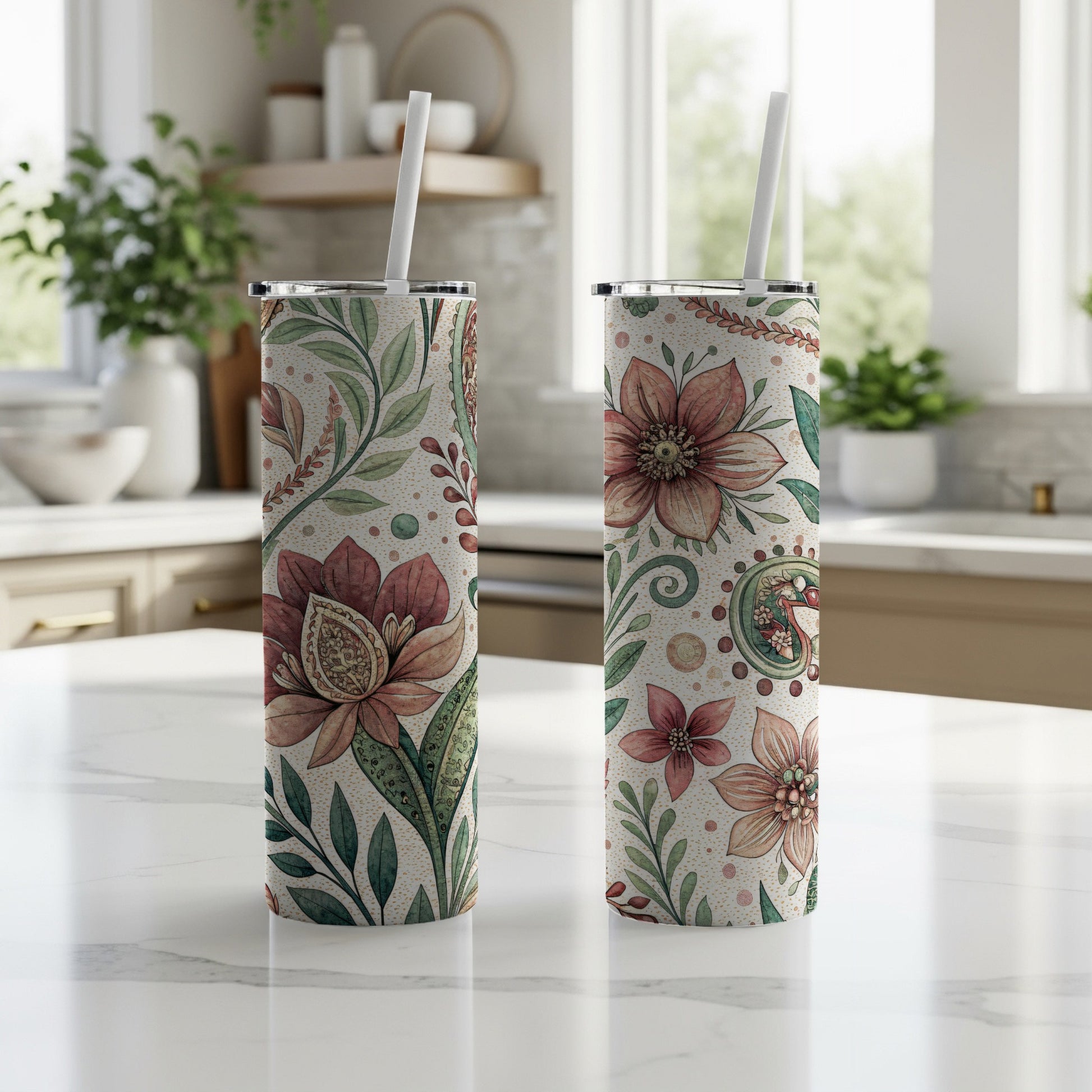 Floral Garden Paisley Design Perfect 20 oz Skinny Tumbler - Walk Greener