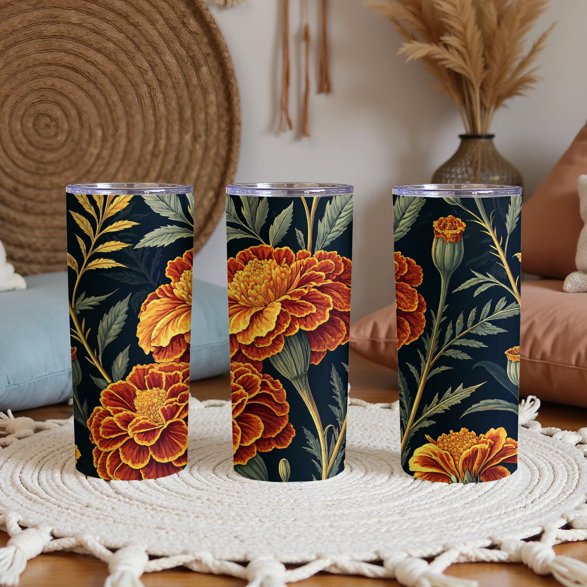 Vibrant Floral Travel Tumbler with Marigold Design