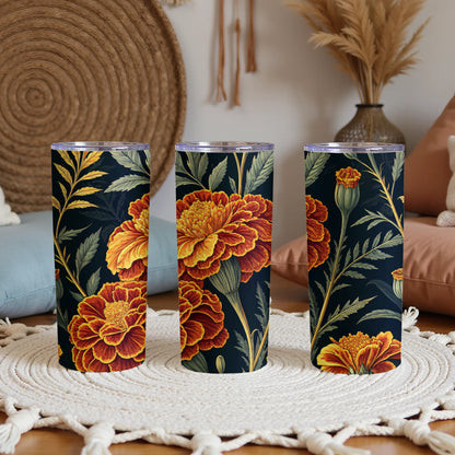 Vibrant Floral Travel Tumbler with Marigold Design