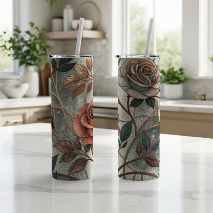 Beautiful Rose Floral Design in Art Nouveau Style 20 oz Skinny Tumbler - Walk Greener