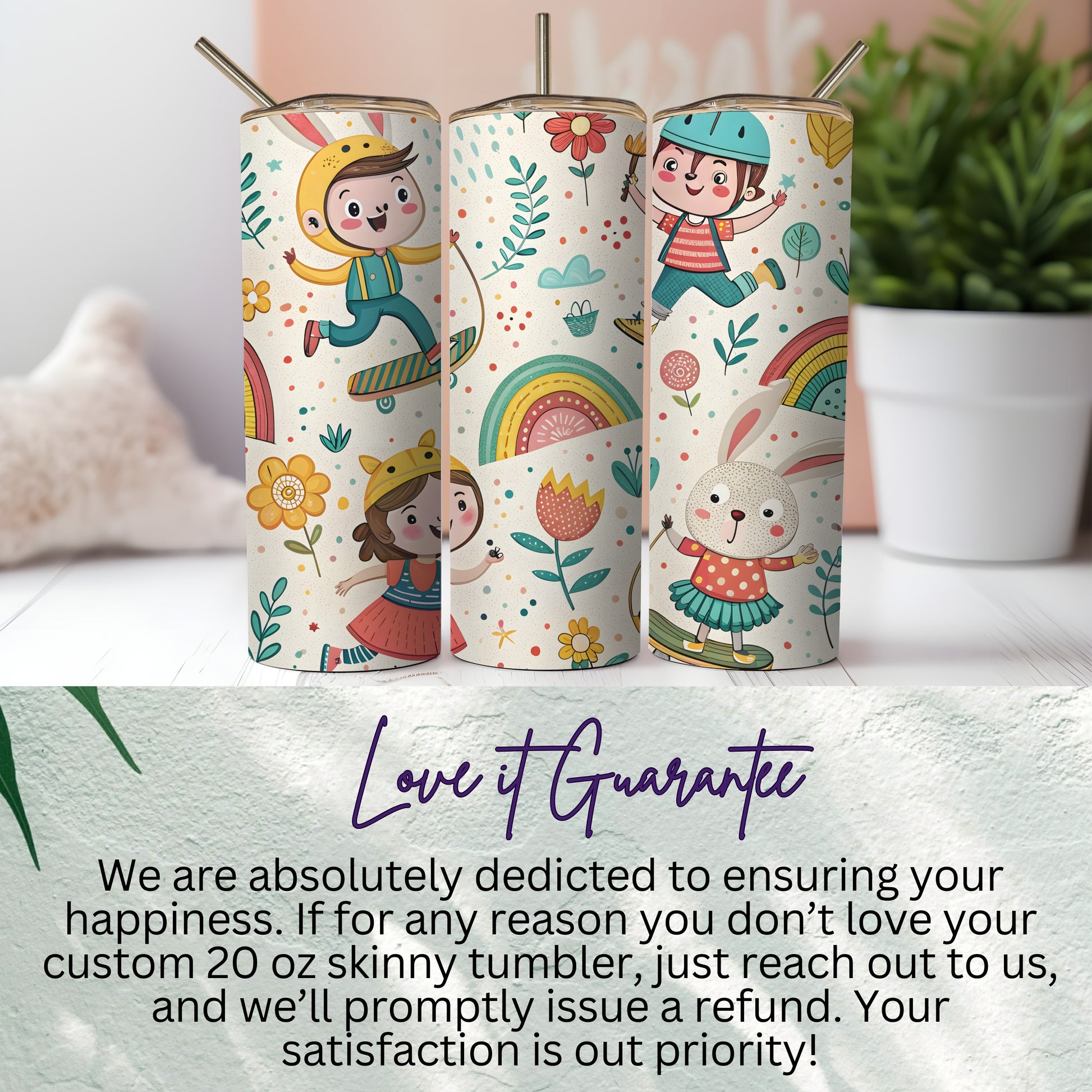 Colorful Cartoon Design Custom 20 oz Skinny Tumbler
