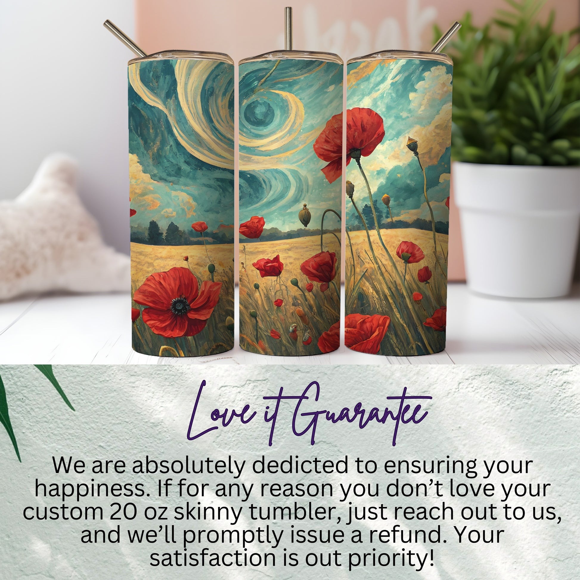 Custom 20 oz Skinny Tumbler with Colorful Floral Design