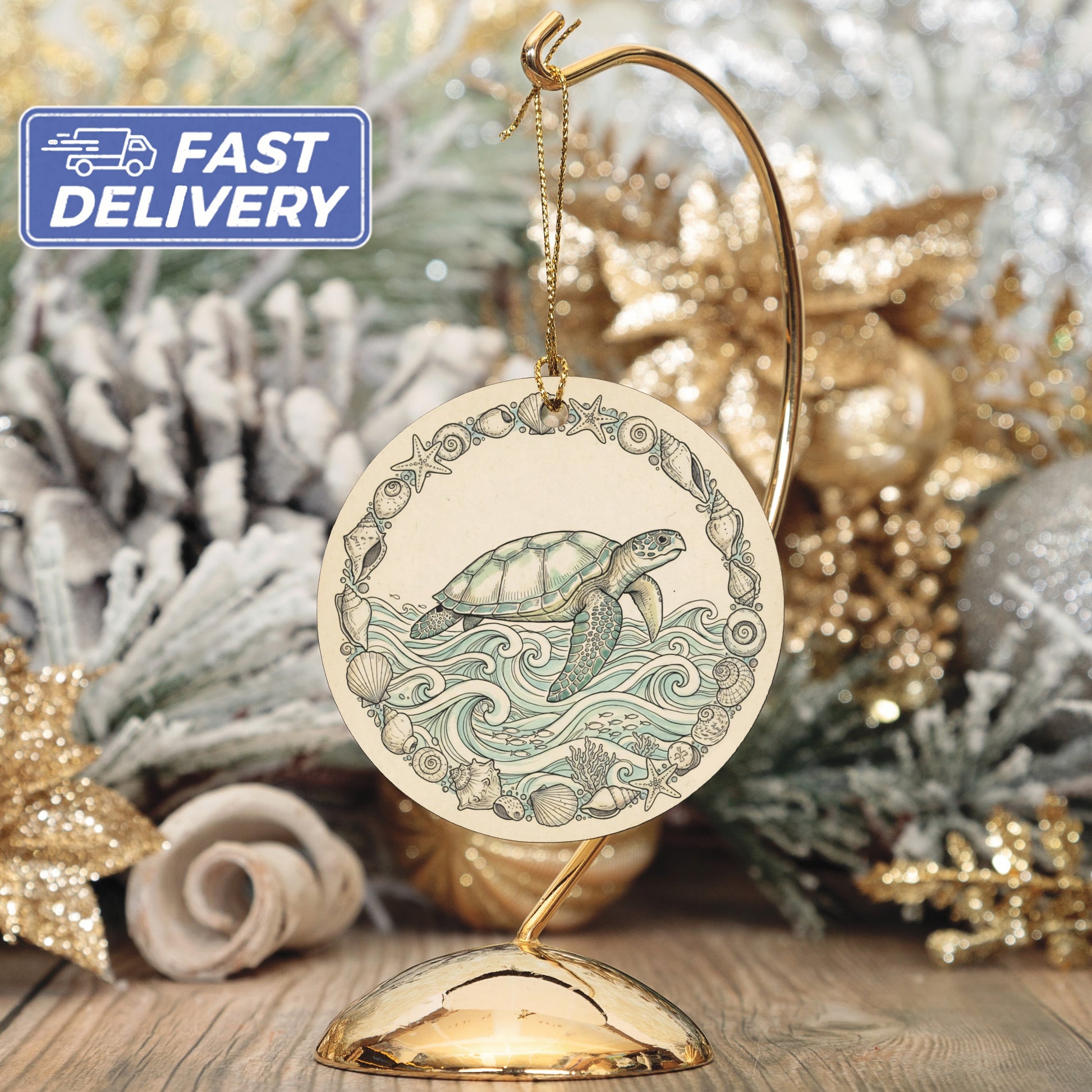 Sea Turtle Ornament with Holiday Design product type