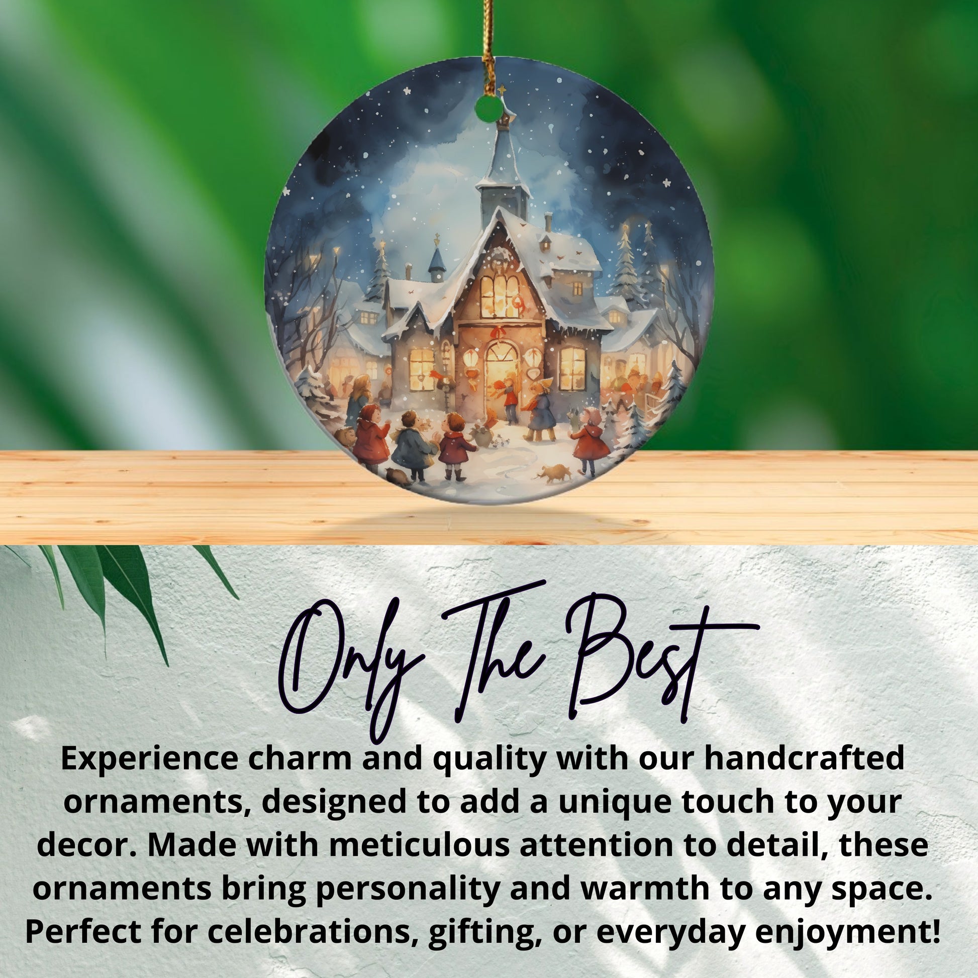 Christmas Scene House Round Ornament product