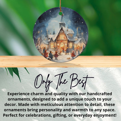 Christmas Scene House Round Ornament product
