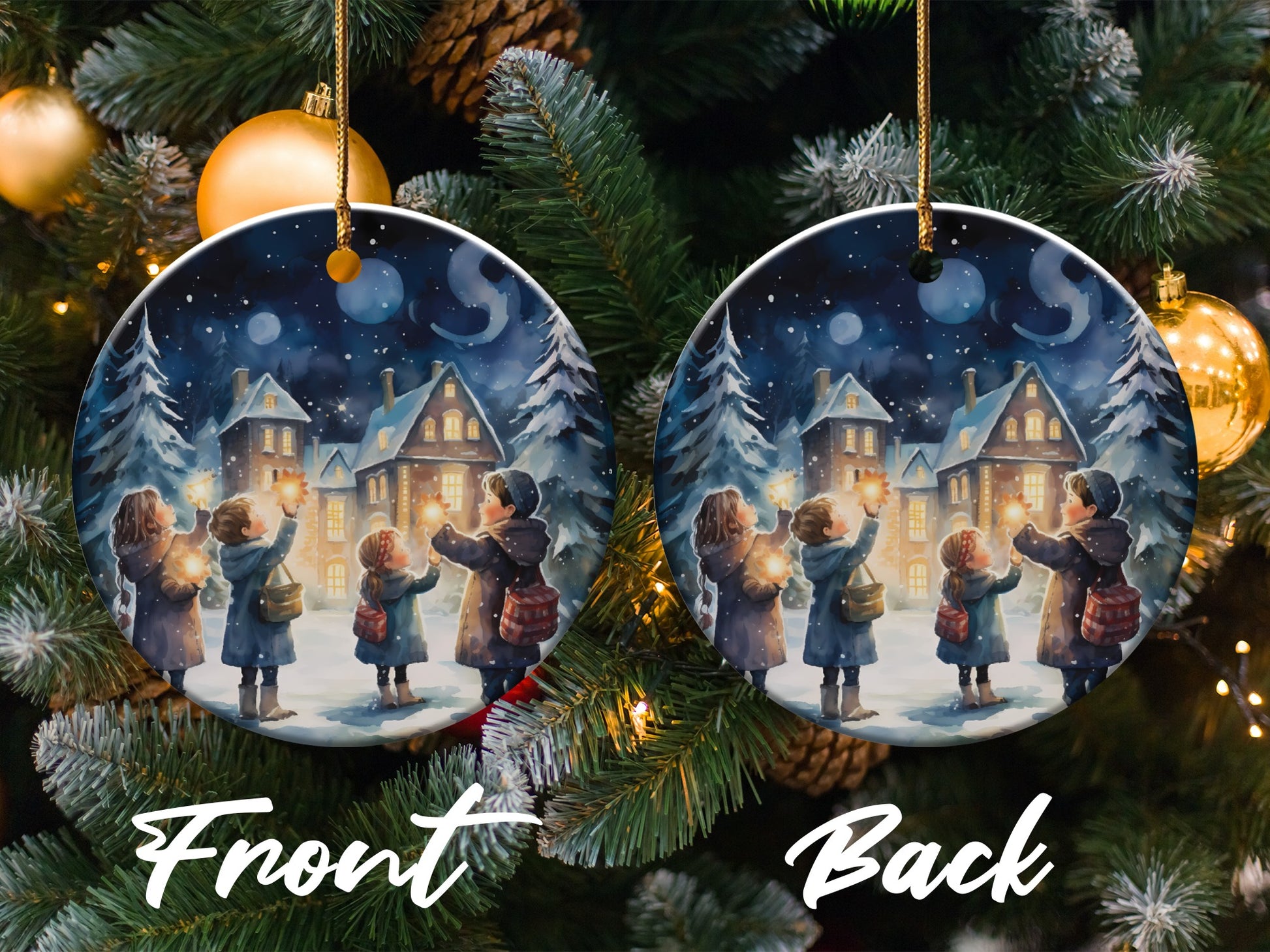 Festive Holiday Night Scene Hanging Ornament product