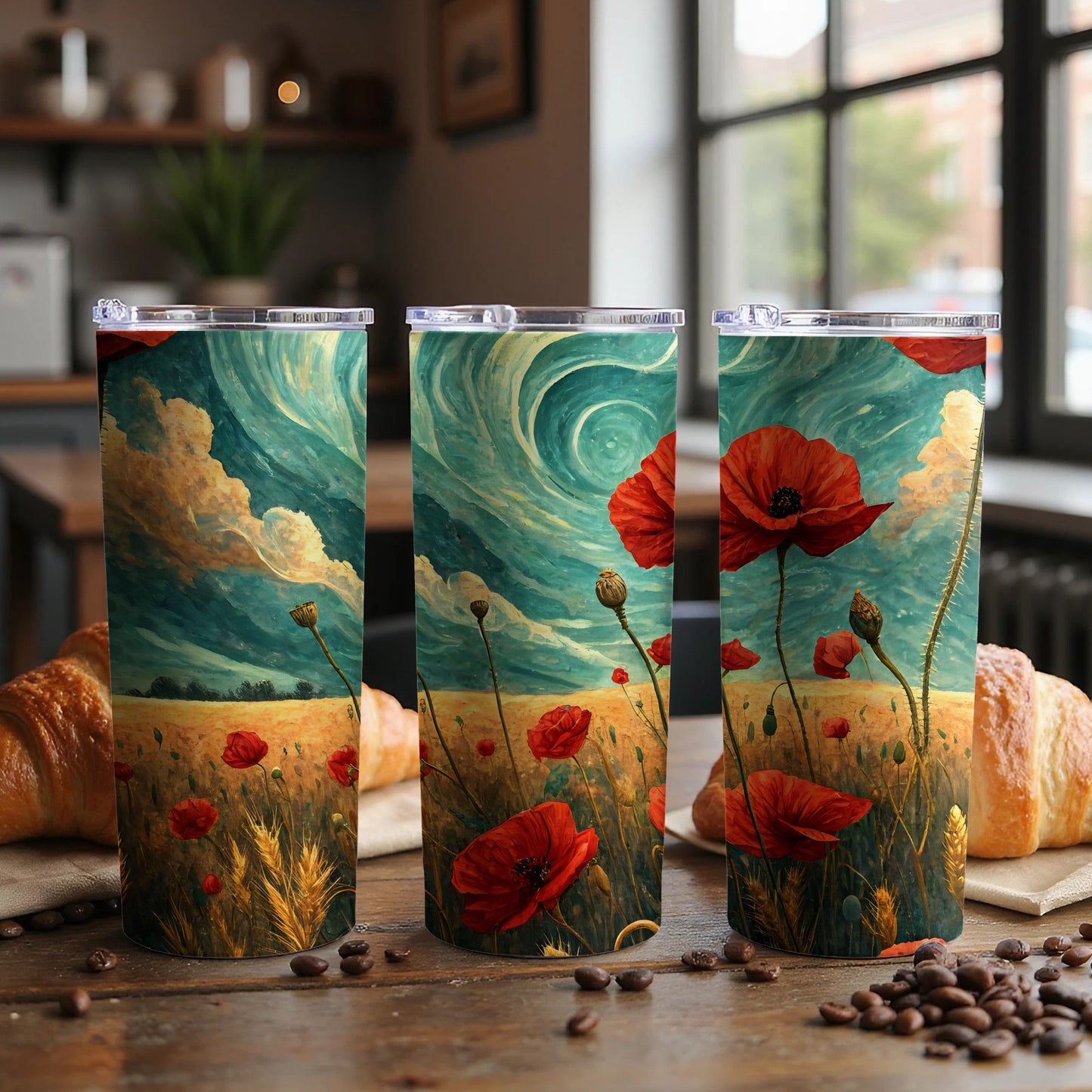 Landscape Tumbler with Poppy Flowers and Wheat Pattern