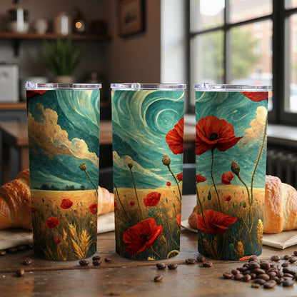 Landscape Tumbler with Poppy Flowers and Wheat Pattern