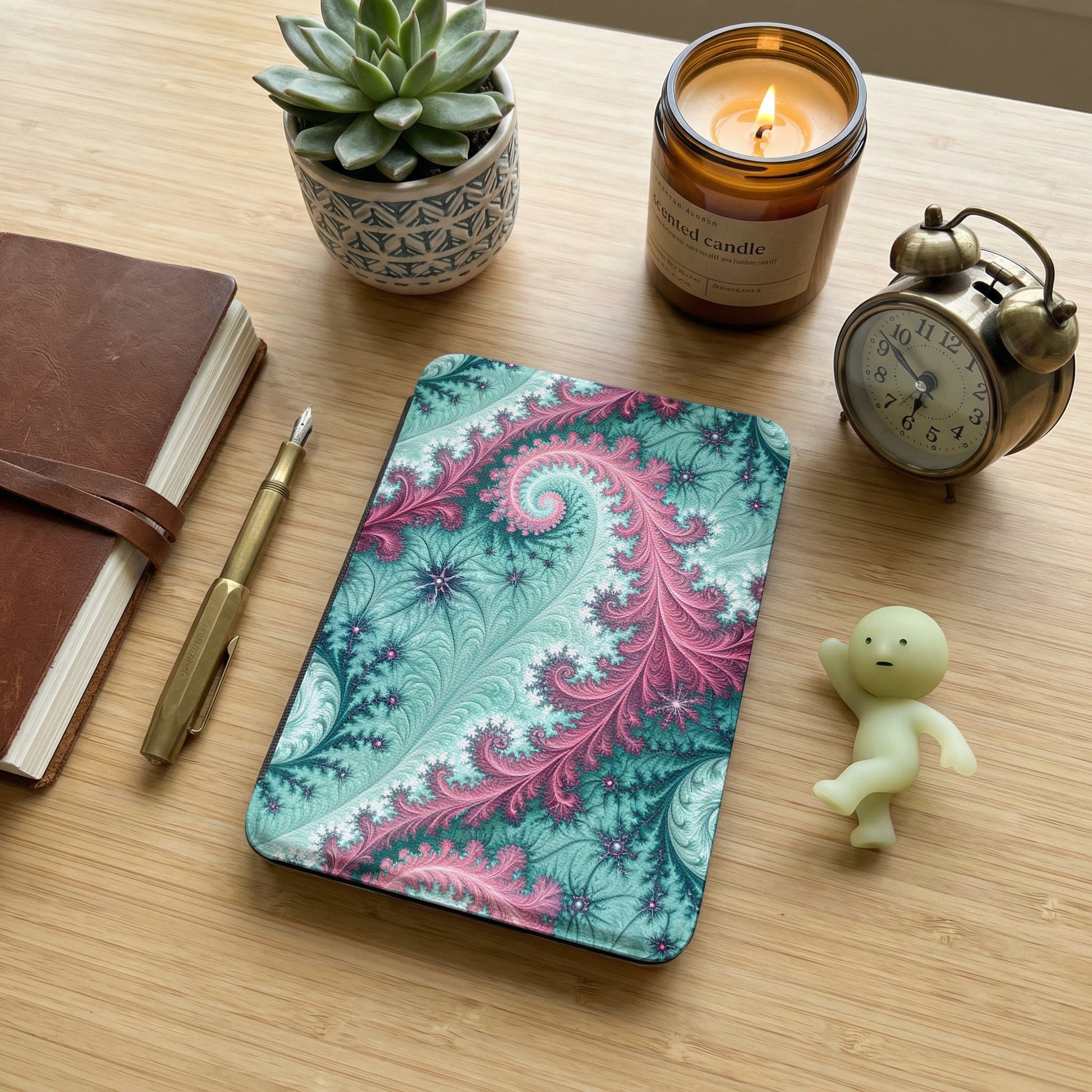 Abstract Fractal-Inspired Green and Pink Notebook Cover