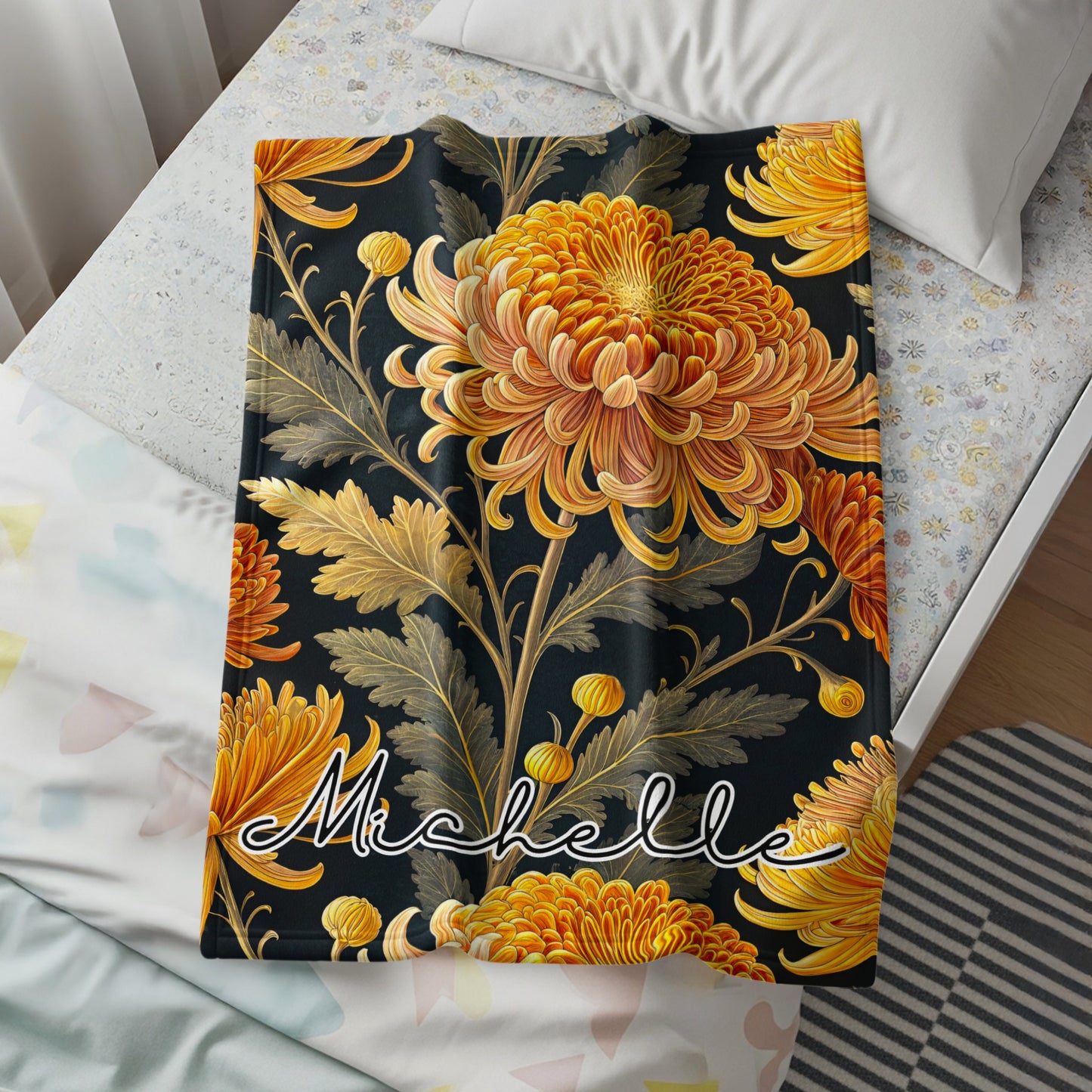 Custom Name with Floral Print Personalized Blanket - Walk Greener