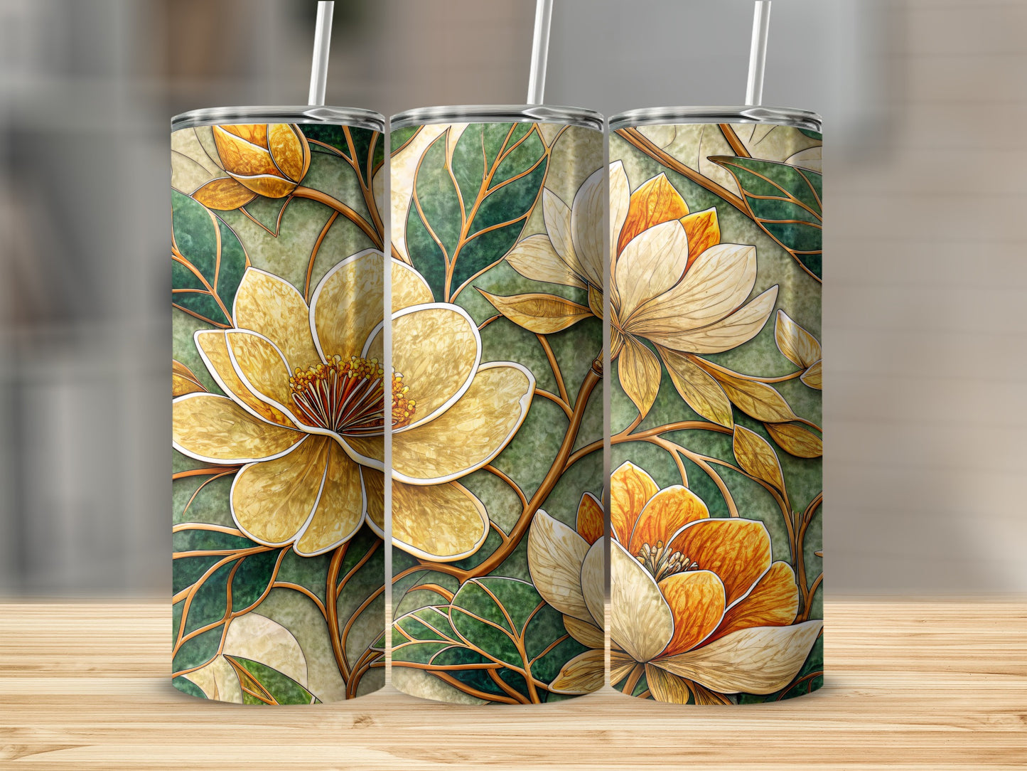 Floral Arrangement Yellow Flower and Green Leaves Art 20 oz Skinny Tumbler - Walk Greener