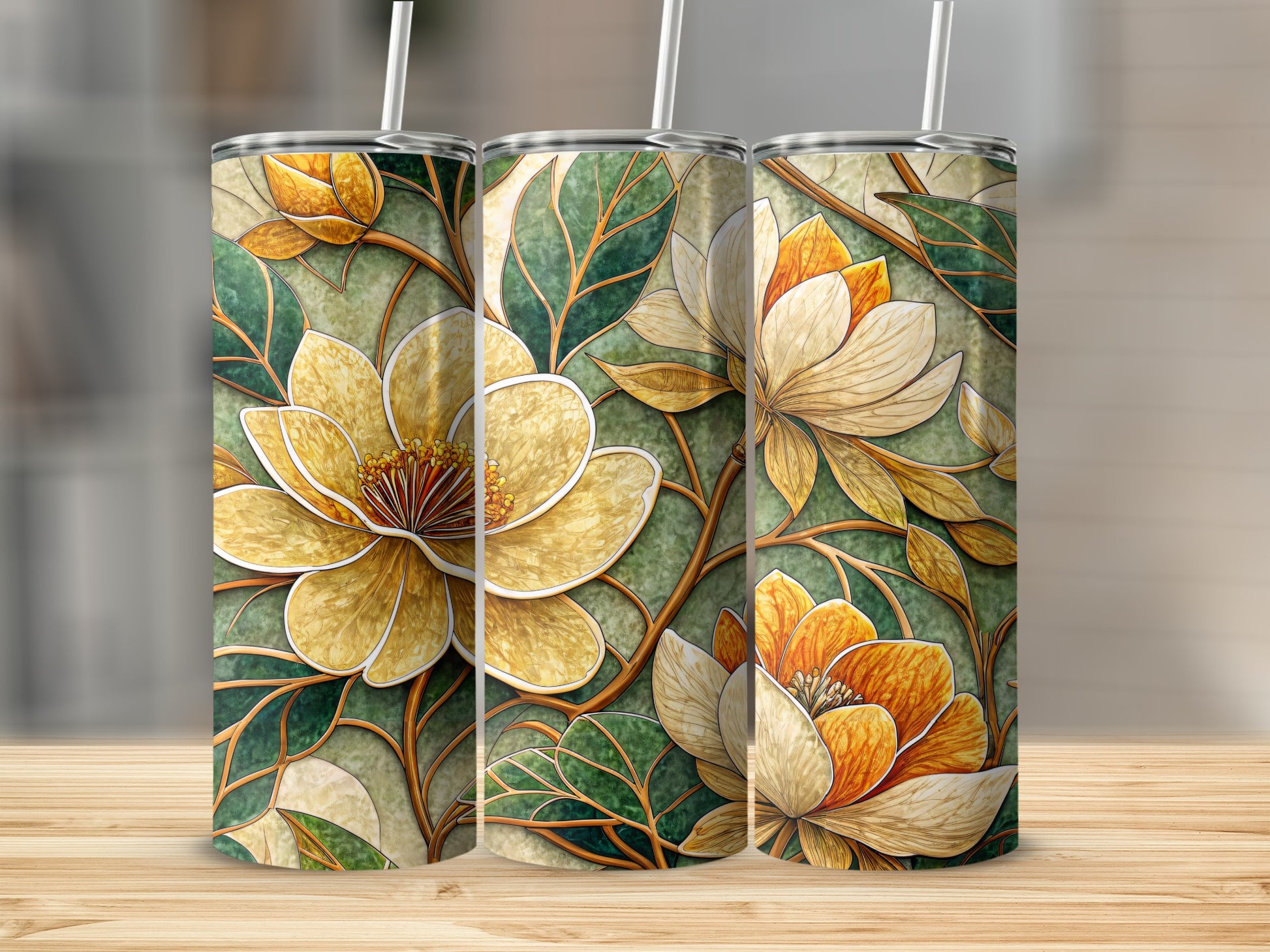 Floral Arrangement Yellow Flower and Green Leaves Art 20 oz Skinny Tumbler - Walk Greener